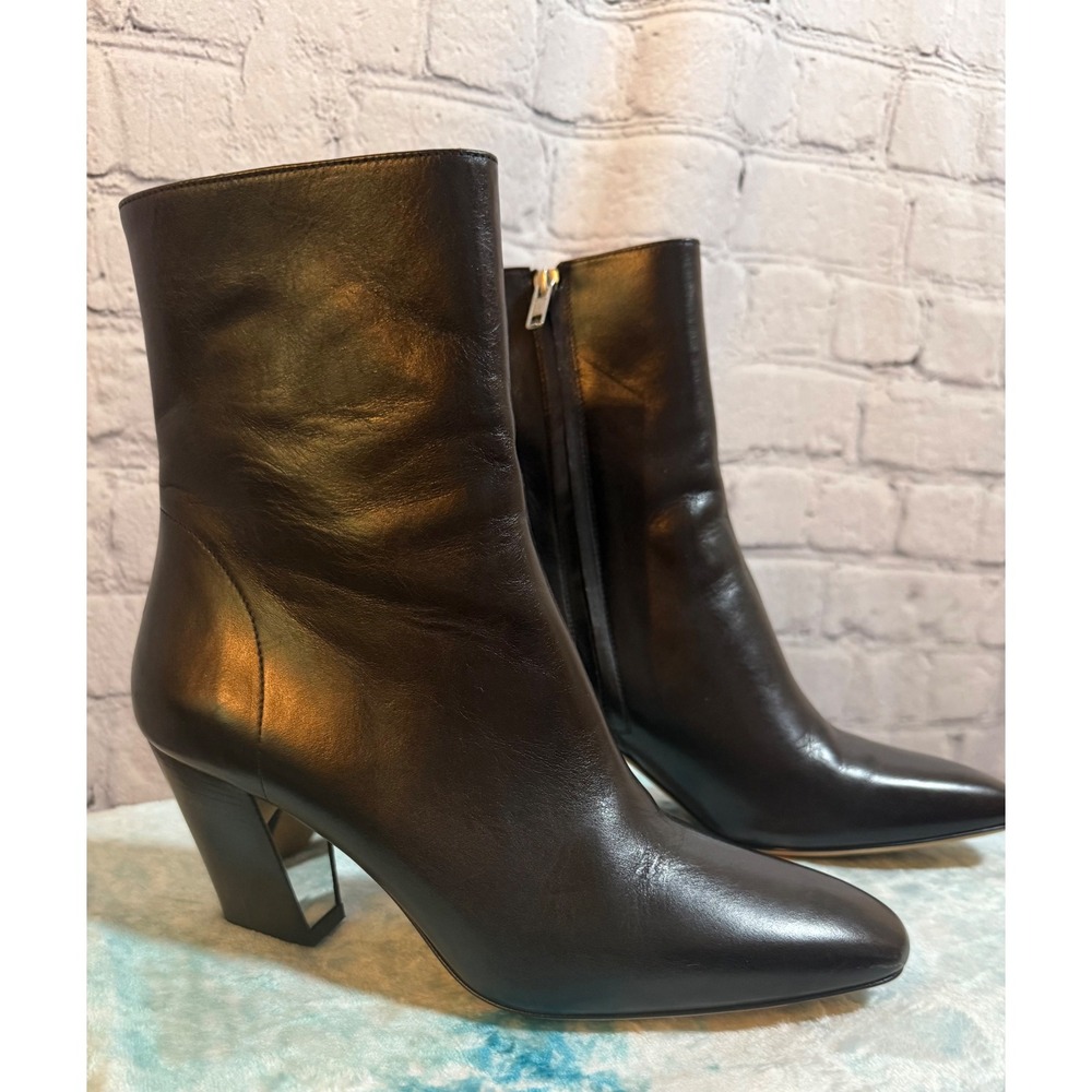Iro Paris Black Leather Ankle Boots Mirrored Block Heel Almond Toe Size 40(9)